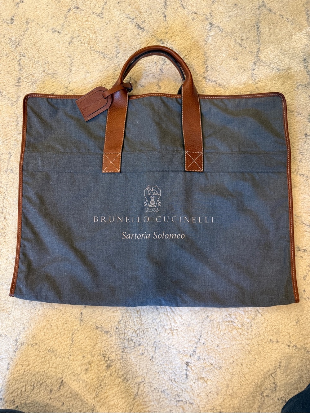 Brunello Cucinelli grey Canvas & Brown Leather garment bag